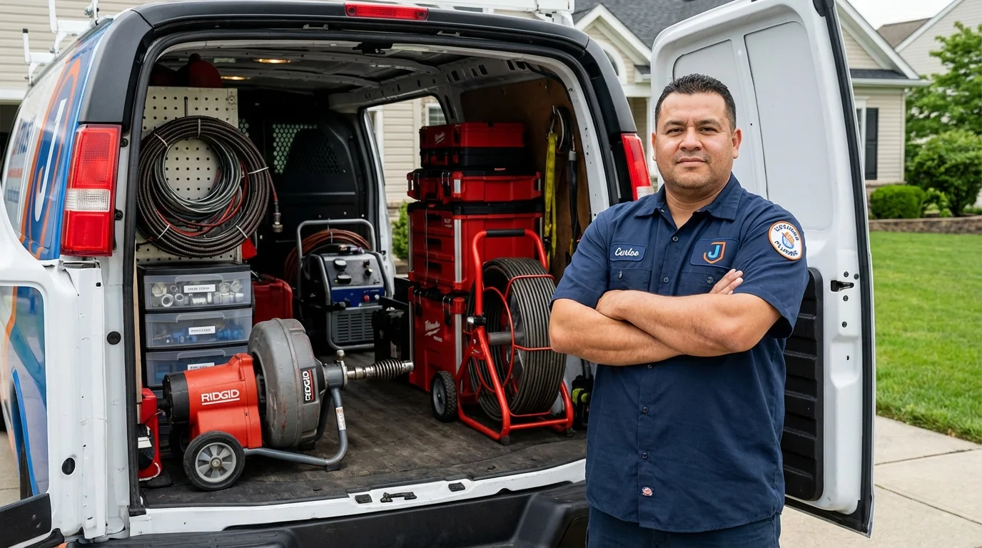 Professional drain cleaning equipment and Johns Plumbing LLC plumber in Mastic