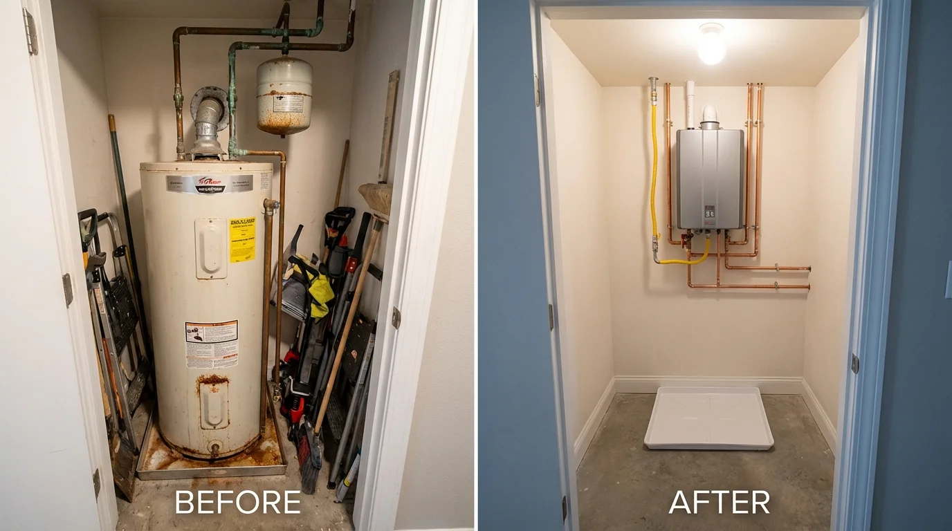 Tank water heater versus wall-mounted tankless unit comparison for Mastic, NY homeowners